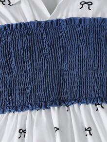 Purechapter Conjunto de Top de Manga Longa com Estampa de Laço e Bloco de Cor na Cintura e Calça com Cintura Elástica para Meninas Pré-Adolescentes - Azul - Visão 4