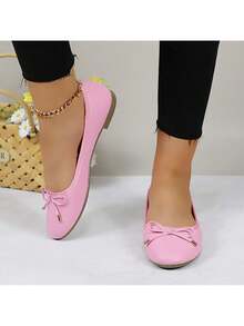 Womens Low Block Chunky Heels Pink Pumps Ladies Dress Shoes Round Toe Comfortable Office Slip On Shoes ROUDI-1 - Pink - View 3