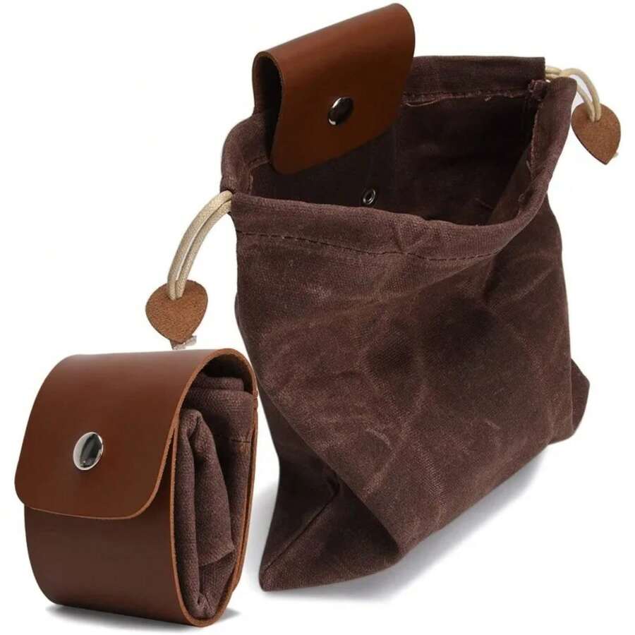 Bolsa de Bushcraft medieval renacentista, cubierta de cuero con hebilla, bolsa de herramientas plegable y resistente con cordón para bolsas de acampada al aire libre - Verde - Ver 1