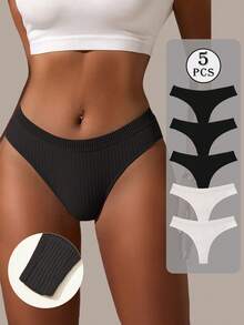 5条/包 女士性感高弹无缝丁字裤，柔软纯色低腰内裤，简约内衣 - 彩色 - 查看 8