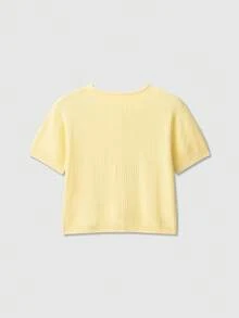 Casual Solid Color Single-Breasted Knit Cardigan - Yellow - View 2