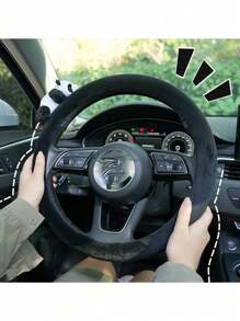 1-3pcs Cute Panda Car Steering Wheel Cover Shoulder Protection Plush Warm Handlebar Cover Internet Famous Car Interior Decoration Protective Cover