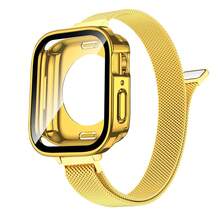 Gold Apple Watch Band, Slim Milanese Loop Compatible With Apple Watch 38mm 40mm 41mm 42mm 44mm 45mm 46mm 49mm, Glitter Gold Slim Bracelet Band For Women, Gold Apple Watch Covers For Women Watches, 2 In 1 Apple Watch Case With With Built-In Screen Protector, New Design Ultra Thin Straight Edge Hard PC Full Body Protective Cover For Apple Watch, 2pcs Watch Accessories For Apple Watch Series 10 9 8 7 6 5 4 3 2 1 Ultra SE