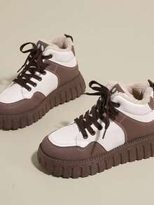女士厚底保暖内衬休闲雪地靴，适合冬季 - 棕色 - 查看 4