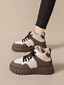 女士厚底保暖内衬休闲雪地靴，适合冬季 - 棕色 - 查看 7