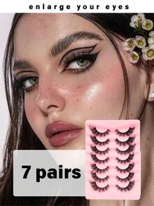 7 Pairs Curl Fluffy 3D Lashes,Lashes Fluffy Wispy 3D Faux Mink Lashes Pack Soft Strips Fake Eyelashes-Suitable For Role Playing, Soft Natural Makeup, Natural Enlargement Of Eyes