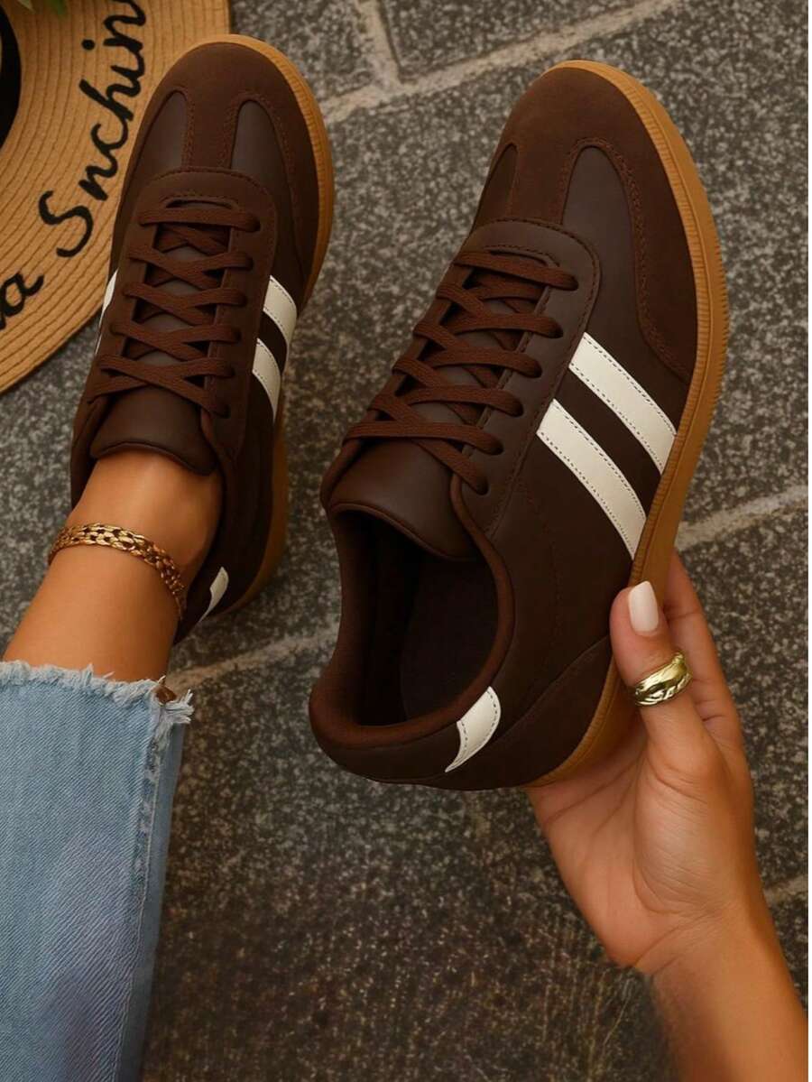 Women's Casual Sneakers Lightweight Comfortable Low Sole Non-Slip Social Shoes - 咖啡棕 - 查看 1