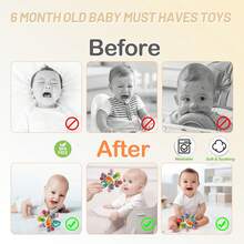 婴儿感官出牙玩具 - 婴儿牙胶蒙特梭利玩具 - 适合新生儿男孩女孩 0 3 6 9 12 18 个月 1 一岁婴儿礼物 - 婴儿摇铃咀嚼玩具 - 幼儿教育学习玩具 - 配件颜色随机 - 黃色 - 查看 3