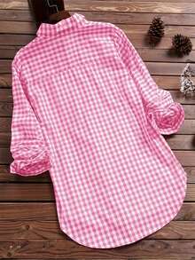 Suéter de mujer casual de negocios de manga larga, cuello alto, unicolor, otoño, Top de manga larga - Rosa - Ver 2