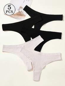 5条/包 女士性感高弹无缝丁字裤，柔软纯色低腰内裤，简约内衣 - 彩色 - 查看 2
