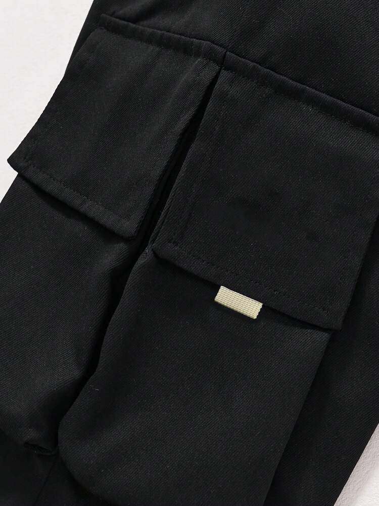 1 pièce Pantalon cargo respirant, décontracté et avec plusieurs poches, convenant aux adolescents garçons. Adapté pour la maison, les déplacements, l'école, les activités extérieures, les fêtes, l'automne/l'hiver, le streetwear, le printemps/l'été - Noir - Voir 5
