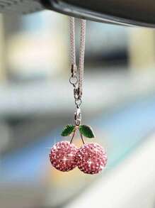 1 件汽车后视镜樱桃水钻装饰吊坠适用于女士内饰装饰配件 - 彩色 - 查看 8