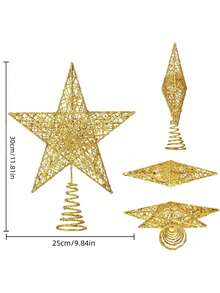 1pc Christmas Tree Toppers Xmas Glitter Gold Hollow Star Treetop Topper For Christmas Tree Decoration,Star Treetop