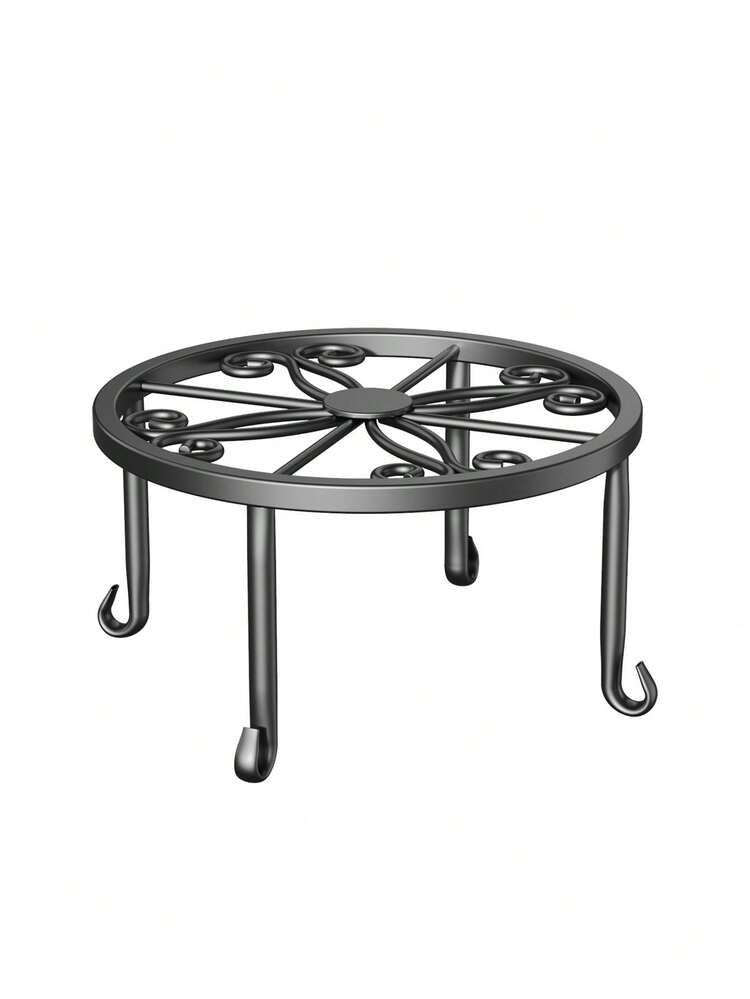 1PC Sturdy Metal Plant Stand With Flower Pot Holder - Rust-Resistant Iron Garden Planter Stand For Indoor & Outdoor Use, Circular Design,Outdoor & Garden - Black - View 8