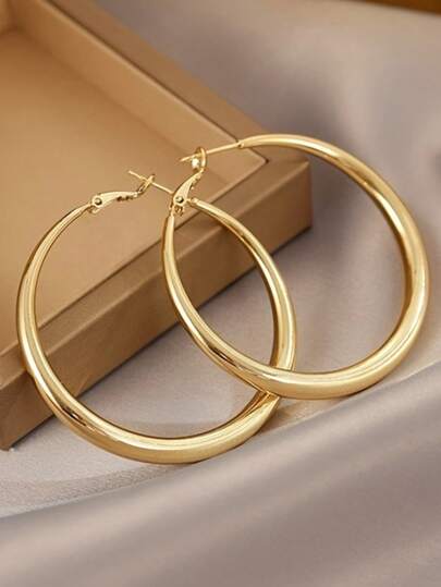 1 par de elegantes pendientes de aro dorados minimalistas y lujosos de estilo Y2K