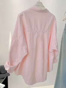 Camisas de Botão Plus Size Femininas, Casual, Cor Sólida, Manga Longa, Fit Solto, Blusas Gola, Tops