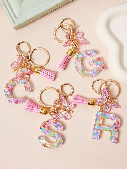 1pc Creative Alphabet Keychain With 26 English Letters & Bee, Kids Backpack Accessories, Gift For Girls