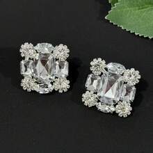 1 đôi bông tai kẹp đính đá Cubic Crystal màu bạc. - Bạc - Xem 11