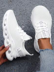 ​Women's Bright White Knit Sneakers - Air Flow Comfort Shoes For City Strolls, Year-Round Lightweight Everyday Wear​ - trắng - Xem 3