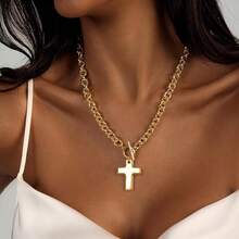 Cross Necklace For Women, Dainty 18K Gold Plated/Sterling Silver Small Cross Pendant Necklace Simple Gold Cross Necklaces For Women  Faith Jewelry Gift2025 - 厚實的十字架-金色 - 查看 9