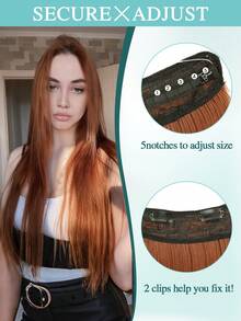 nimoki 22Inch Invisible Wire Hair Extensions For Daily Use Straight Wire Hairpiece Synthetic Hair Extensions With Transparent Adjustable Wire For Women(Redwood) - Redwood - View 4