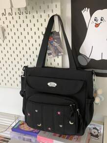 Large Capacity Unisex Tote Bag, College Style Middle School Backpack, Casual Shoulder Crossbody Bag