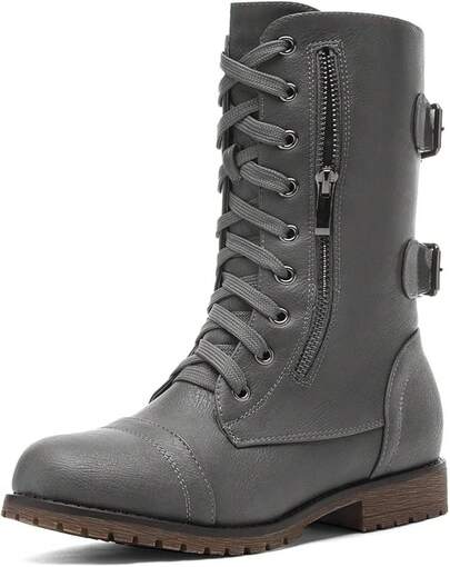 Mid Calf Lace-Up Military Combat Boots - Women's Functional Wallet Pocket Boots
