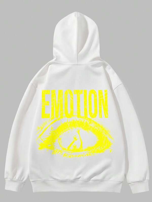 Hooded Sweatshirt Black EMOTION Eye Graphic Print For Casual Wear