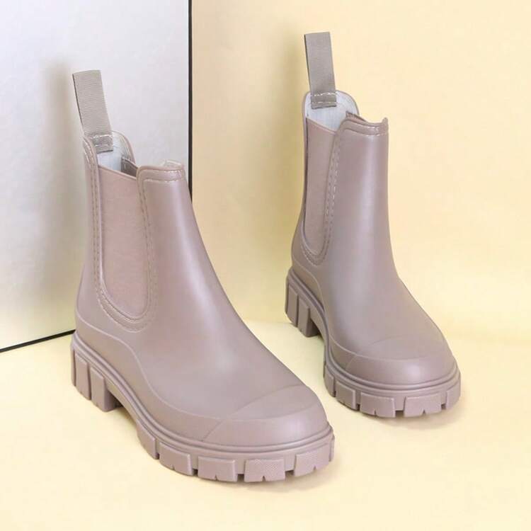 DangDing 女士时尚百搭休闲弹性纹理鞋底厚底军靴、切尔西靴、踝靴、防水雨靴，适合户外、花园、徒步旅行、工作 - 粉色 - 查看 3