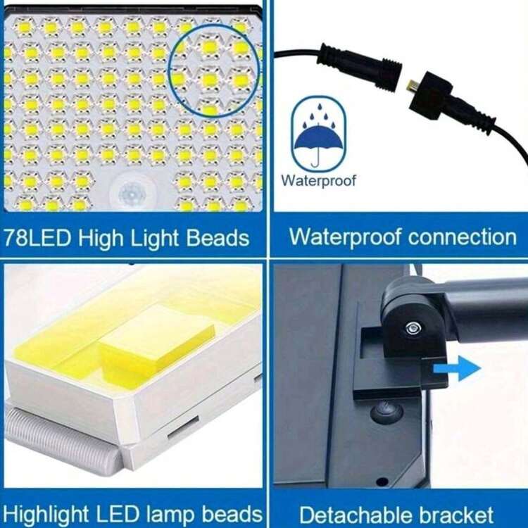 1/2 piezas Luces solares para exteriores, 280 perlas LED, 3 modos de sensor de movimiento con control remoto, luces de solares a prueba de agua para patio, jardín, garaje (1 pieza 280 perlas LED/2000mAh = 6 piezas 100 perlas LED/1200mAh) - Lámpara de pared de tres cabezas - split - Añade 9