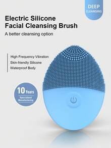用于清洁和去角质的硅胶面部刷，防水电动洁面刷，面部刷去角质刷，面部清洁刷，面部刷 - 藍色 - 查看 3