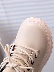 男女通用婴儿时尚靴子，休闲百搭橡胶软底系带侧拉链户外低帮踝靴 - 米色 - 查看 4