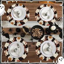 1/2/4pcs Ghost Pattern Halloween Round Placemats, Black Holiday Round Dining Table Mats, Suitable For Party, Kitchen, Dining, Breakfast, Coffee Decor