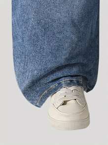 Girls' Retro Casual Denim Bib Pants, Fashion Street Style Loose Straight Leg Jeans Overall For Summer/Spring/Autumn - Medium Wash - View 6