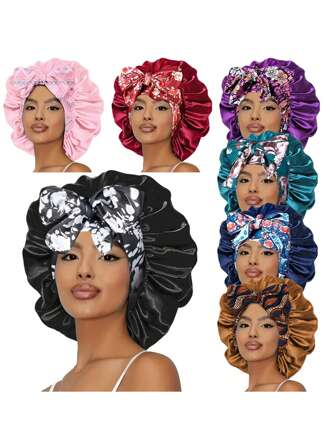 Women's Bonnet Solid Color Strap Printed Silk Smooth Satin Bonnet For Casual And Comfortable Daily Hair And Sleep Bonnet