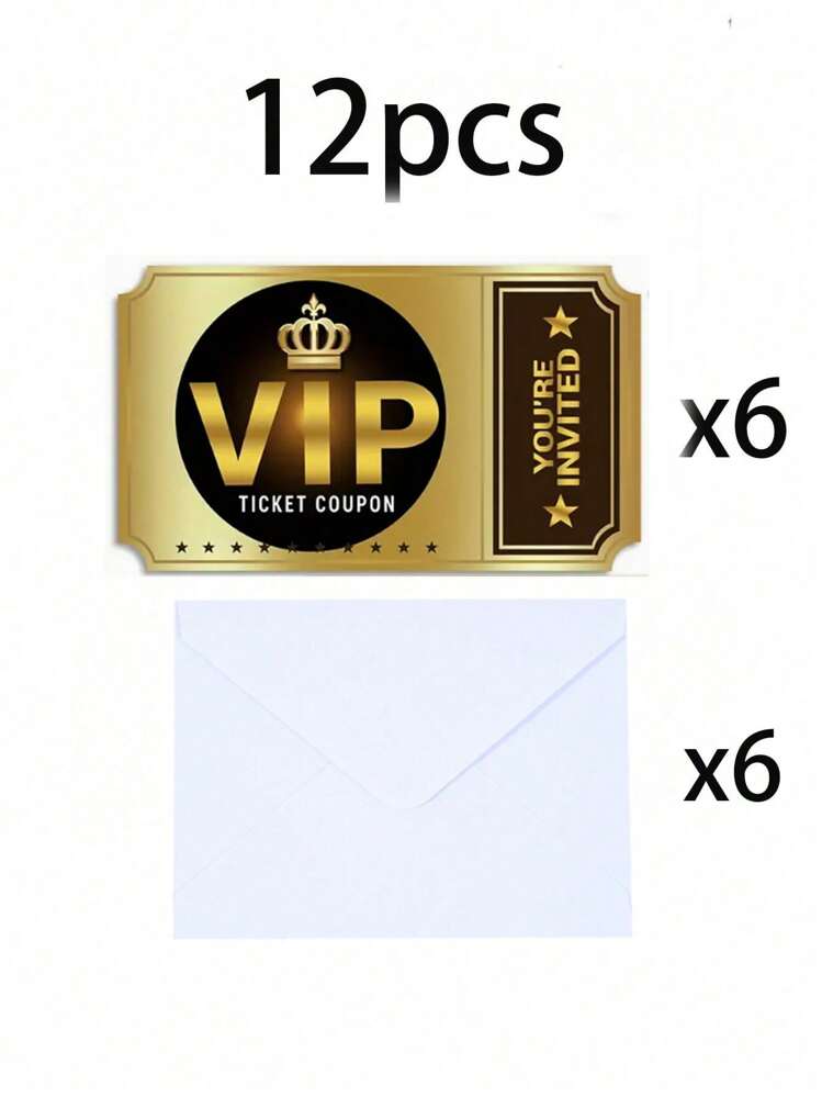 24/12/6pcs-Reversible Design Birthday Party Invitations With Envelopes, Movie VIP Party Invitations, Birthday Invitations, Theme Birthday Party Decorations Double Sided Design With Envelope Birthday Party Invitations, Movie VIP Party Invitations, Giveaway Invitation Supplies Gifts (Rose Red) - Pink - View 15