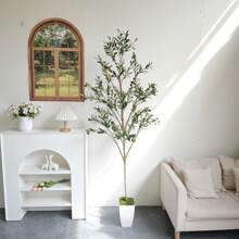 1pc 120-180cm Artificial Olive Tree Natural Trunk Silk Fake Leaves Without Pot Morden Indoor Outdoor Decor Realistic Faux Plant Tree For Home Office Garden Room Decoration Gifts Birthday Graduation