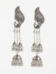 一对长链多铃铛耳环 - 銀色 - 查看 4