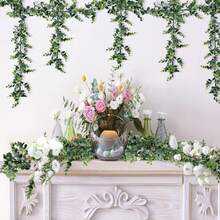 3pcs Artificial Eucalyptus Garland 3 Packs Fake Eucalyptus Greenery Garland Faux Hanging Plants Artificial Vines, 5.6 Feet/Strand For Wedding Backdrop Arch Wall Table Party Outdoor Festival Decor, Artificial Plants, Fall Decor, Wedding Decor, Wedding, Party Decor, Home Decor, Room Decor