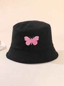 1pc Vintage Solid Color Plain Bucket Hat For Kids, Outdoor Sports Travel Sun Ion Unisex Bucket Hat - 1pc Butterfly Embroidery - View 17