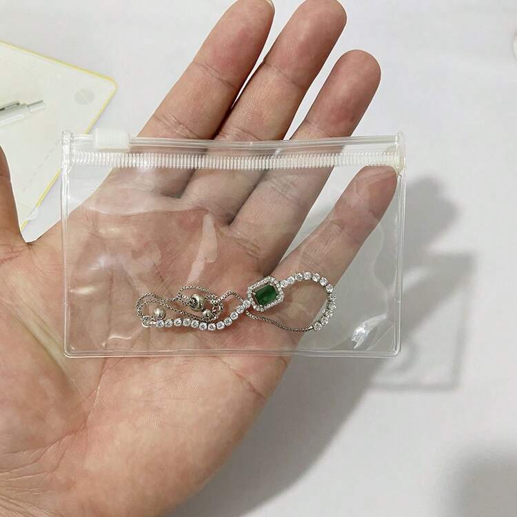 5 件珠宝收纳袋，透明拉链袋，可重复使用收纳袋，4.33 * 2.76 英寸合理尺寸适合各种珠宝、戒指、耳环、项链、硬币，理想的家庭存储解决方案，旅行，商务旅行 - 白色 - 查看 5