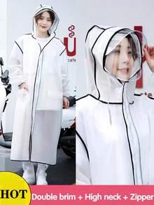 1 Stück modischer, weißer, halbtransparenter EVA Regenmantel mit doppeltem Regenschutz, hohem Kragen, Reißverschluss, tragbar, geeignet für Outdoor-Aktivitäten, Wandern, Radfahren, Camping, unverzichtbar für den Outdoor-Bereich, Rückkehr zur Schulsaison