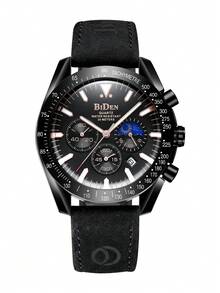 BIDEN 男士腕表，休闲运动计时表，带夜光、日期显示，男士商务石英表。防水，真皮表带 - 均碼 - 查看 15