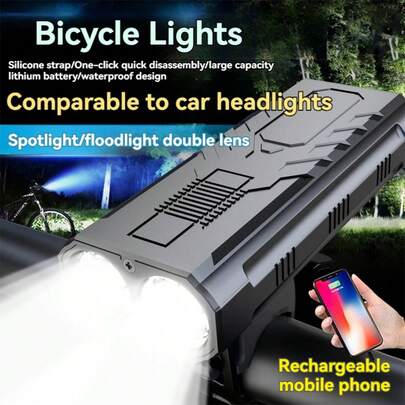 KENSUN 1pc Powerful Bicycle Light, USB Rechargeable Bike Front Light With Clip, Dual-Use Waterproof Cycling Flashlight For Night Riding