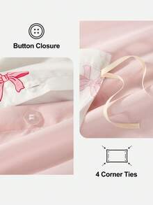 2/3件套粉色蝴蝶结爱心印花床上用品套装，纽扣封口被套 - 1个被套和1/2个枕套，透气轻盈，是送给亲人的绝佳礼物（不含被芯），适用于单人床、双人床、大号床、特大号床，适合家庭、宿舍等场所。可机洗。 - 彩色 - 查看 6