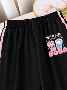 Set di felpa girocollo e pantaloni della tuta con stampa di cartoni animati per ragazze pre-adolescenti - nero - Visualizzare 5