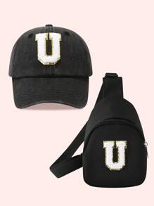 2件套儿童男童纯色26字母棒球帽和卡车帽配迷你背包套装，女童2件套轻便便携式零钱包，适合日常户外防晒