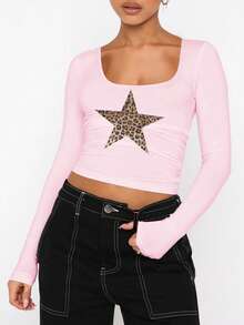 Stelle, Brillantini, Casual, Rosa 3D, Paillettes a contrasto - Rosa - Visualizzare 3