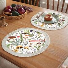 1 Stück/4 Stücke/6 Stücke geflochtene Platzmatte mit Fransen, Isoliermatte, Tischdekor in Wald, Pilz und Blumen Restaurant, geflochtene Platzmatte für Wohnzimmer, rutschfeste Platzmatte, rund und quadratisch optional.