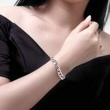 925 Sterling Silver Plated 10mm Square Clasp Bracelet, Charming Party Gift & Wedding Fashion Jewelry For Women - Silver - View 5